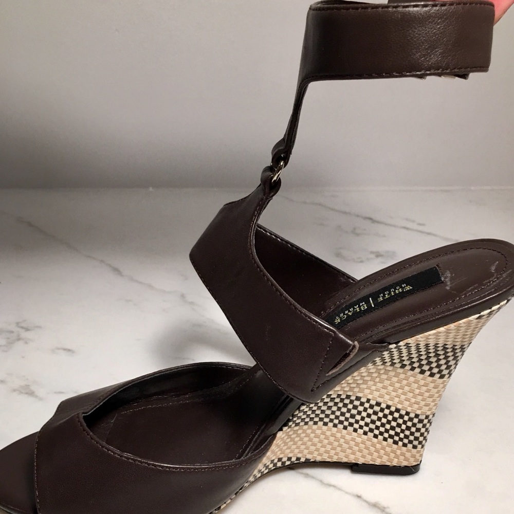 White House Black Market Brown & Cream Wedge Heels - Picture 4 of 8